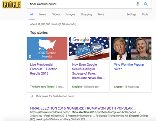 Illustration for article titled Google's Top Post About Election Results Is Complete BullshitÂ